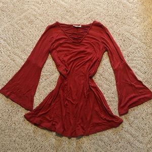 Bell Sleeve Cross Neck Dress